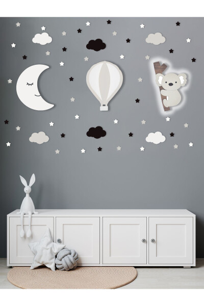 Wooden Moon Balloon and Koala Figurine Baby and Kids Room Decorative LED Lighting/Night Lamp 3-piece Set - 1