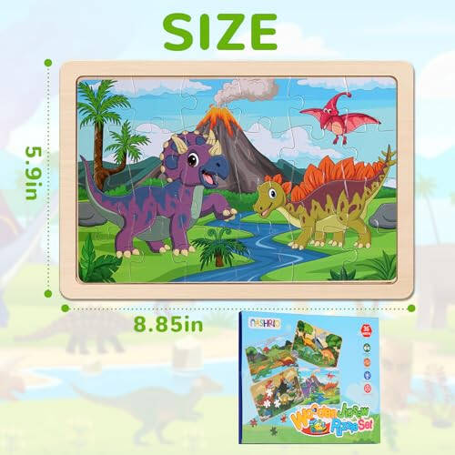 Wooden Puzzles Dinosaur Toys for Kids Ages 3-5, Set of 4 Packs with 20-Piece Wood Jigsaw Puzzles, Preschool Educational Brain Teaser Boards for Boys and Girls 3 4 5 6 Years Old - 49