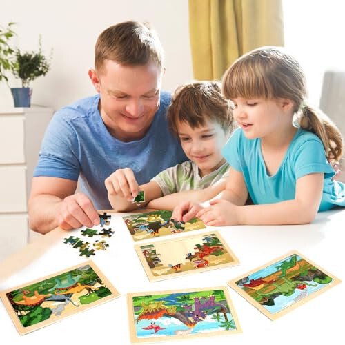 Wooden Puzzles Dinosaur Toys for Kids Ages 3-5, Set of 4 Packs with 20-Piece Wood Jigsaw Puzzles, Preschool Educational Brain Teaser Boards for Boys and Girls 3 4 5 6 Years Old - 25