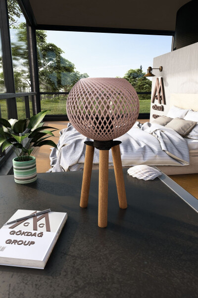 Wooden Three-Legged Tripod Table Lamp with Powdered Ball Head - 2