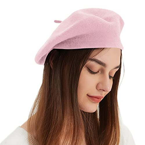 Wool Beret Hat French Beret Cap Winter Artist Painter Hat Solid Color for Women - 3