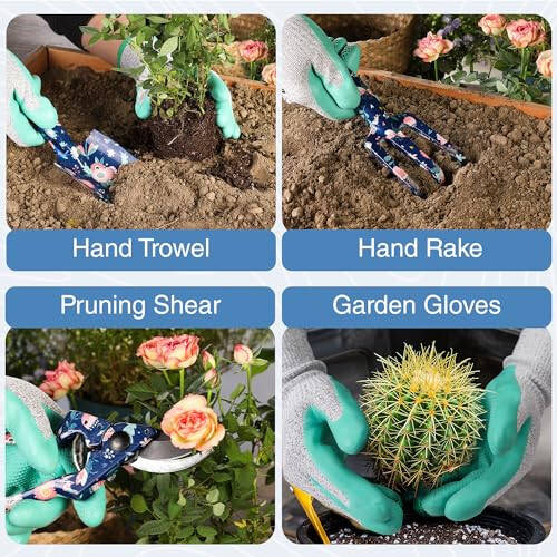 WORKPRO Aluminum Garden Tool Set, 4PCS Heavy Duty Hand Garden Tools with Box Include Trowel, Rake, Pruner, Garden Gloves, Floral and Insect Printing, Garden Gifts - 3