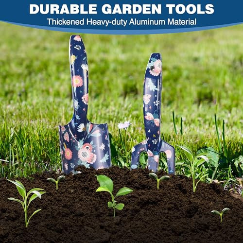 WORKPRO Aluminum Garden Tool Set, 4PCS Heavy Duty Hand Garden Tools with Box Include Trowel, Rake, Pruner, Garden Gloves, Floral and Insect Printing, Garden Gifts - 4