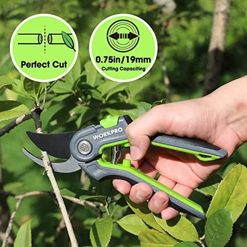 WORKPRO Bypass Pruning Shears, 8’’ Stainless Steel Gardening Hand Pruner, Professional Garden Trimming Scissors with Sharp SK5 Steel Blades, Ideal Garden Tool, Green - 4