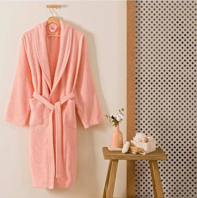 World of Bed Linen Cotton Single Bathrobe Salmon - 1