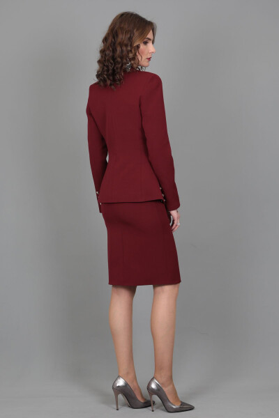 Wrap Cross Jacket & Pencil Skirt Suit - Burgundy - 11