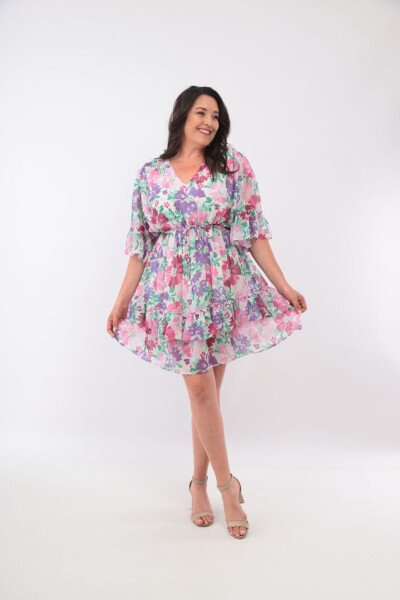 Wrap Front Comfortable Stylish Design Plus Size Floral Print Chiffon Dress - 1