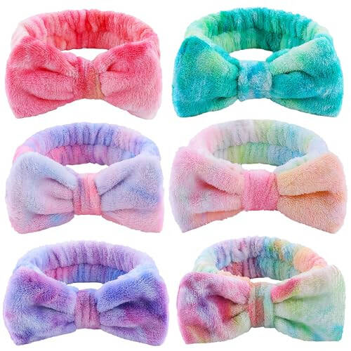 WSYUB Skincare Headband, 6pcs, Tie Dye Color, Soft Coral Fleece, Elastic, Washable, Reusable, For Women, Girls, Facial Makeup, Shower, Exercise, Party Gift - 1