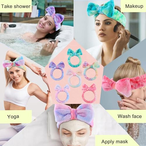 WSYUB Skincare Headband, 6pcs, Tie Dye Color, Soft Coral Fleece, Elastic, Washable, Reusable, For Women, Girls, Facial Makeup, Shower, Exercise, Party Gift - 5