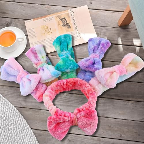 WSYUB Skincare Headband, 6pcs, Tie Dye Color, Soft Coral Fleece, Elastic, Washable, Reusable, For Women, Girls, Facial Makeup, Shower, Exercise, Party Gift - 7