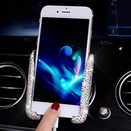 Wubba Lubba Bling Araba Telefon Tutucu Mini Araba Gösterge Paneli Havalandırma Otomatik Telefon Montajı Evrensel 360° Ayarlanabilir Kristal Otomatik Araba Standı Telefon Tutucu Araba Aksesuarları Kadınlar ve Kızlar İçin (Beyaz) - 2