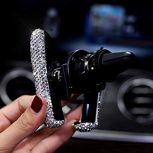 Wubba Lubba Bling Araba Telefon Tutucu Mini Araba Gösterge Paneli Havalandırma Otomatik Telefon Montajı Evrensel 360° Ayarlanabilir Kristal Otomatik Araba Standı Telefon Tutucu Araba Aksesuarları Kadınlar ve Kızlar İçin (Beyaz) - 4