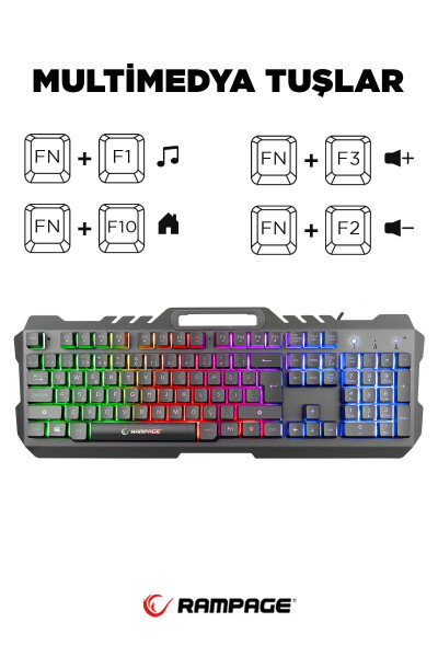 X-Jammer Keyboard KB-R57 Gamer Rainbow Backlit USB Turkish - 5