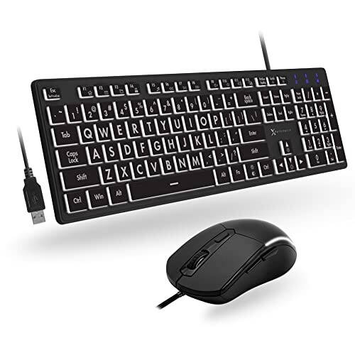 X9 Performance Large Print Lighted Keyboard and Mouse - USB Wired Keyboard and Mouse Combo - Large Letter Backlit Keyboard and Mouse Combo for Elderly, Low Vision, Visually Impaired - 1