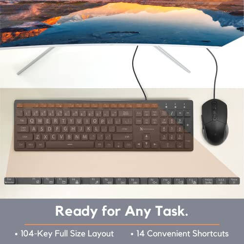 X9 Performance Large Print Lighted Keyboard and Mouse - USB Wired Keyboard and Mouse Combo - Large Letter Backlit Keyboard and Mouse Combo for Elderly, Low Vision, Visually Impaired - 5