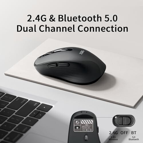 XBG Wireless Mouse, Bluetooth Mouse 5.0+2.4G Rechargeable Silent Wireless Mouse, 3 Adjustable DPI with Ergonomic 6 Buttons Compatible with Computer/Laptop/Mac/iPad, Black - 2