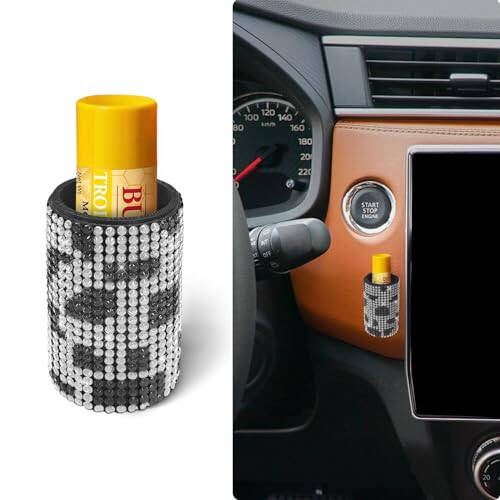 xbrtaia 1 Pack Upright Car Chapstick Holder, Bling Insulating Lip Balm Holder, Rhinestone Car Accessories for Women Interior ,Suitable for Most Vehicles.(Cow) - 1