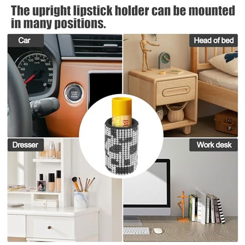 xbrtaia 1 Pack Upright Car Chapstick Holder, Bling Insulating Lip Balm Holder, Rhinestone Car Accessories for Women Interior ,Suitable for Most Vehicles.(Cow) - 6