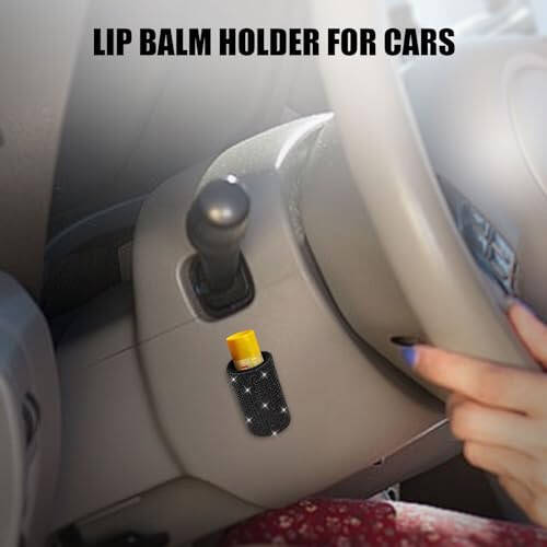 xbrtaia 1 Pack Upright Car Chapstick Holder, Bling Insulating Lip Balm Holder,Rhinestone Car Accessories for Women Interior,Suitable for Most Vehicles.(Black) - 2