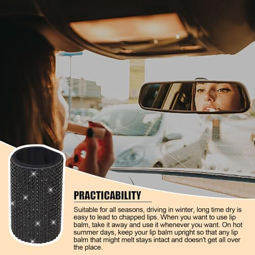 xbrtaia 1 Pack Upright Car Chapstick Holder, Bling Insulating Lip Balm Holder,Rhinestone Car Accessories for Women Interior,Suitable for Most Vehicles.(Black) - 4