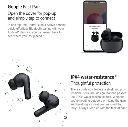 Xiaomi Redmi Buds 4 Active, Takomillashgan Bluetooth® 5.3, 12mm Dinamik Drayver, Google Tez Juftlashtirish, Korpus bilan 28 soatgacha* uzoq tinglash vaqti, Grafit qora - 12