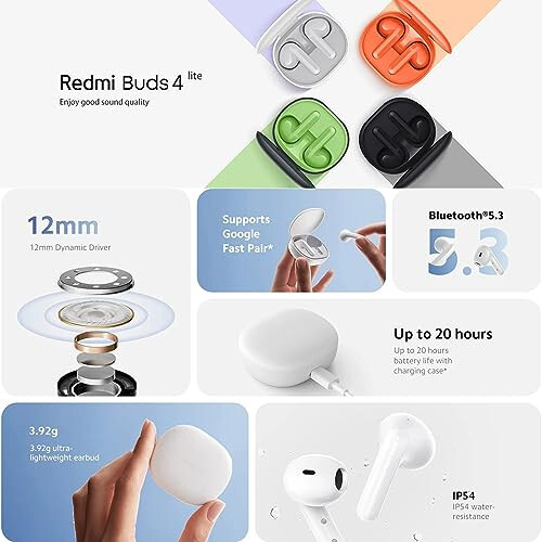 Xiaomi Redmi Buds 4 Lite TWS Wireless Earbuds, Bluetooth 5.3 Low-Latency Game Headset with AI Call Noise Cancelling, IP54 Waterproof, 20H Playtime, Lightweight Comfort Fit Headphones, Black - 2