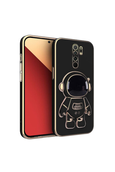 Xiaomi Redmi Note 8 Pro Uyumlu Kılıf Standlı Astronot Silikon Kılıf Siyah - 4