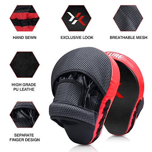 Xnature Essential Curved Boxing MMA Punching Mitts Boxing Pads Hook & Jab Pads MMA Target Focus Punching Mitts Thai Strike Kick Shield - 3