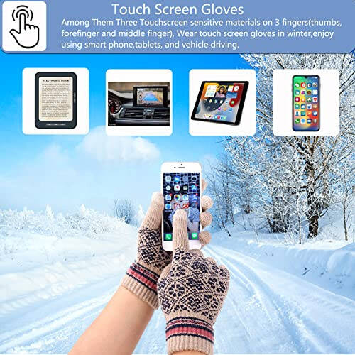 XonyiCos 3Pcs Winter Hat Scarf and Touchscreen Gloves for Women Knit Beanie Hat Neck Warm Scarf Set Fleece Lined Skull Cap - 5