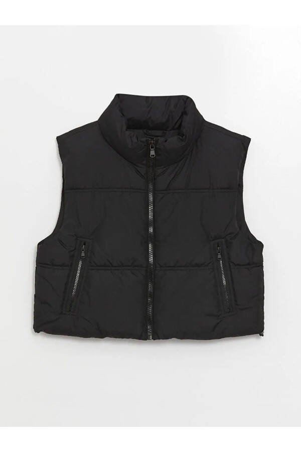 XSIDE Black Stand Collar Women's Crop Puffer Vest - 1