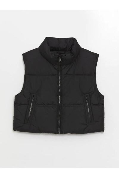 XSIDE Black Stand Collar Women's Crop Puffer Vest - 4