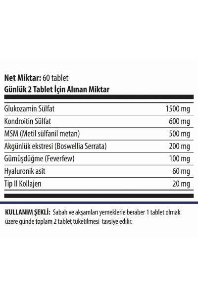 Xtra Flex Glucosamine Chondroitin MSM Hyaluronic Acid Boswellia 60 Tablets - 2