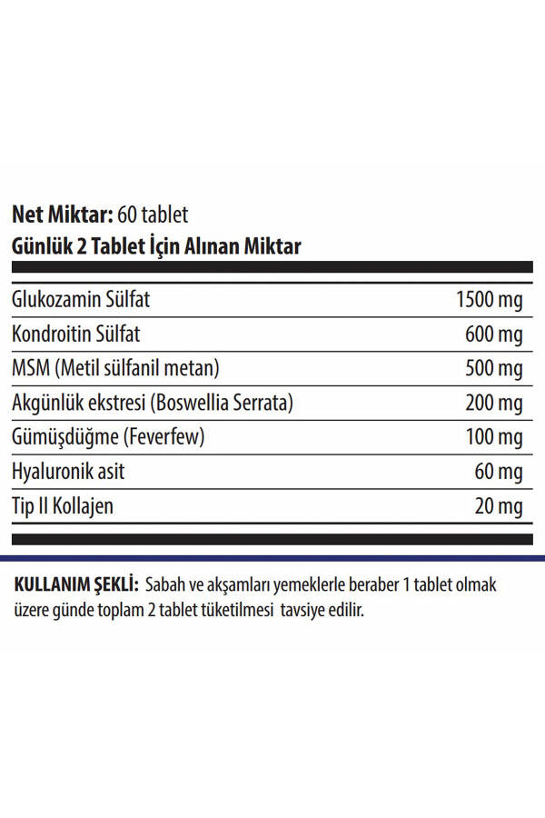 Xtra Flex Glucosamine Chondroitin MSM Hyaluronic Acid Boswellia 60 Tablets - 2