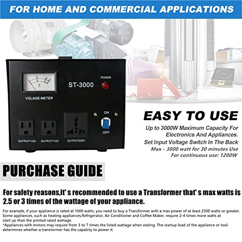 YaeCCC ST-3000 Voltage Transformer Converter Regulator with Voltage Meter - Step Up/Down - 110V/220V - Circuit Breaker Protection - 7