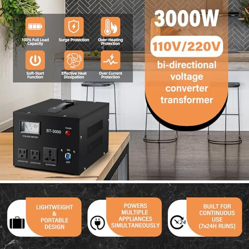 YaeCCC ST-3000 Voltaj Dönüştürücü Regülatörü Voltaj Metre ile - Yükseltme/Düşürme - 110V/220V - Devre Kesici Koruma - 4