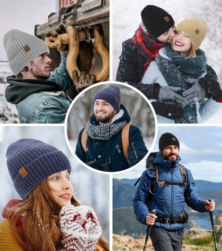 Yafeite Beanies Shlyapalari Erkaklar Ayollar Uchun, Qishki To'qmoq Polar Astarli Issiq chang'i Qo'ltiq Beret Beretka - 7