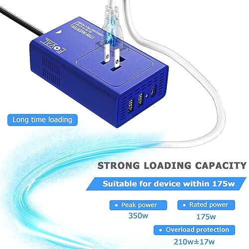 Yangi FOVAL 175W Quvvat Invertori 12V DC dan 110V AC Avtomobil Konverter Adapteri, [PD USB-C] ko'p USB Portli Avtomobil Zaryadlovchi Qurilmasi bilan, Laptop Kompyuter uchun - 5