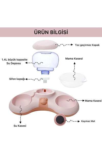 Yangi uy hayvonlari uchun saqlashli mushuk-it ovqat va suv idishi to'plami 1,4l - 4