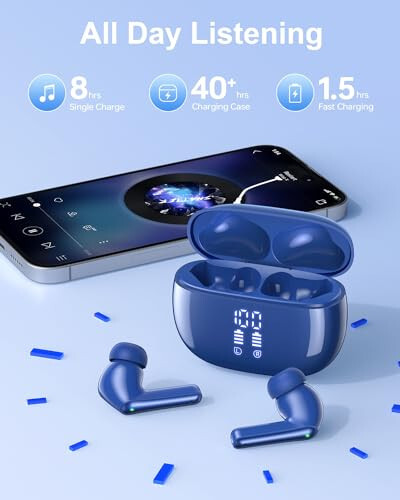 YAQ Wireless Earbuds Bluetooth Headphones, 40H Playtime Stereo IPX5 Waterproof Ear Buds, LED Power Display Cordless in-Ear Earphones with Microphone for iOS Android Cell Phone Sports - 6