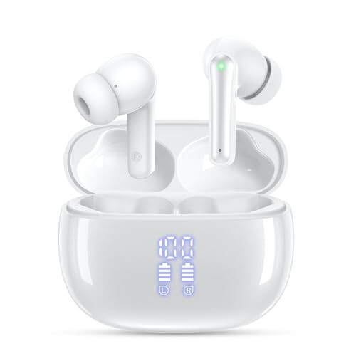 YAQ Wireless Earbuds Bluetooth Headphones, 40H Playtime Stereo IPX5 Waterproof Ear Buds, LED Power Display Cordless in-Ear Earphones with Microphone for iOS Android Cell Phone Sports - 2