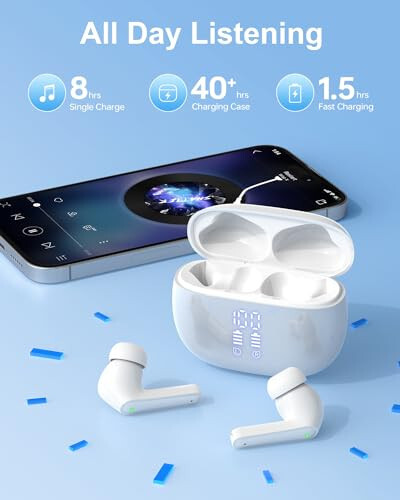 YAQ Wireless Earbuds Bluetooth Headphones, 40H Playtime Stereo IPX5 Waterproof Ear Buds, LED Power Display Cordless in-Ear Earphones with Microphone for iOS Android Cell Phone Sports - 6