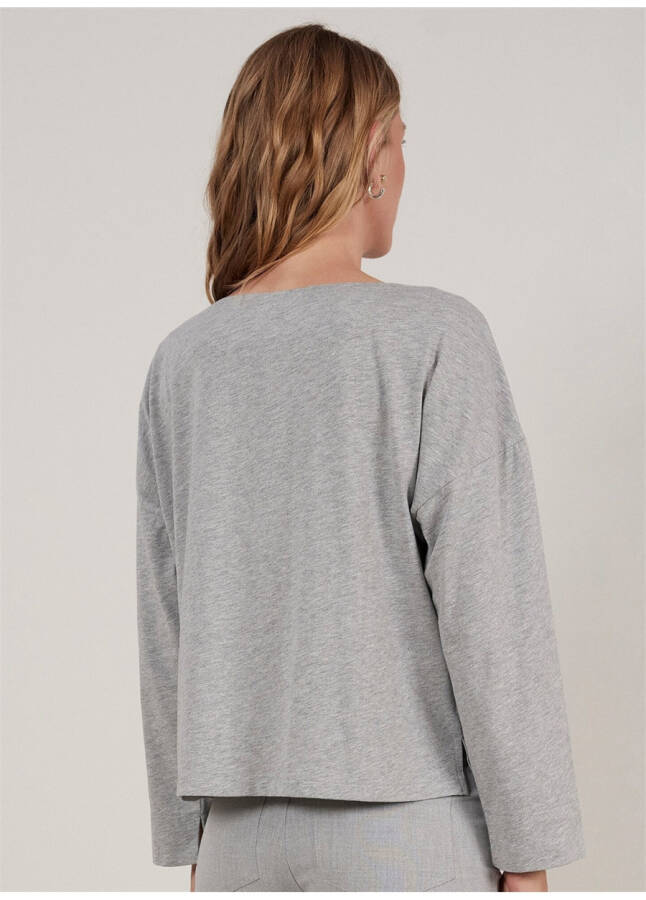 Yargıcı Boat Neck Plain Grey Melange Women's T-Shirt 23KKTS9014X - 16