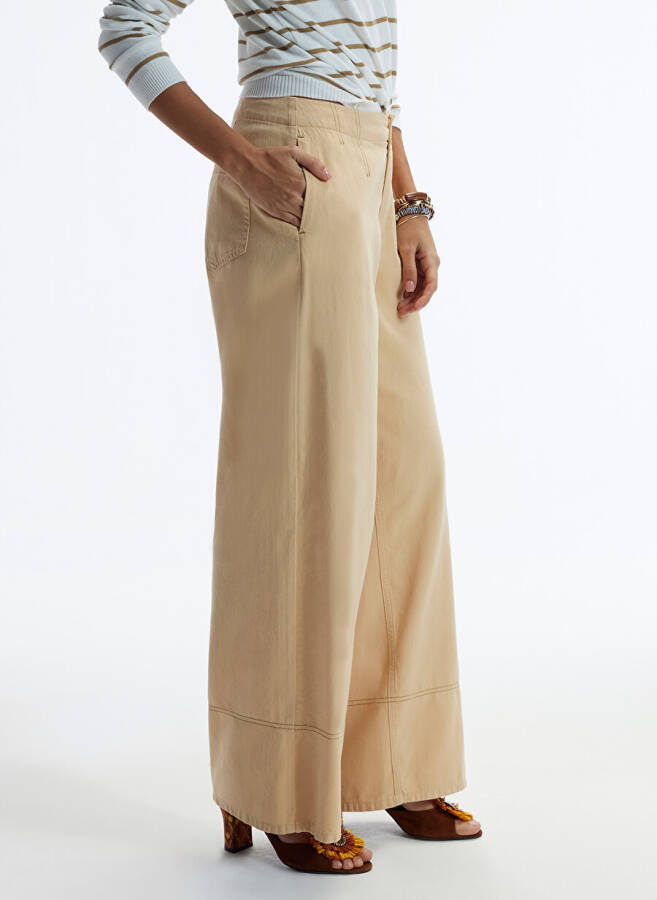 Yargıcı High Waist Flare Beige Women's Pants 24YKPN3100X - 6