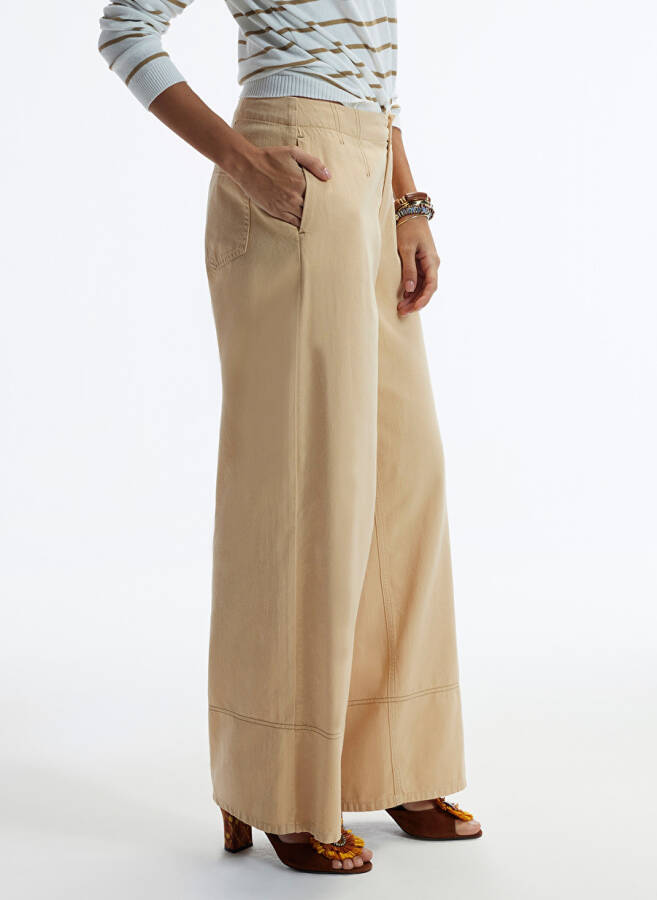 Yargıcı High Waist Flare Beige Women's Pants 24YKPN3100X - 2