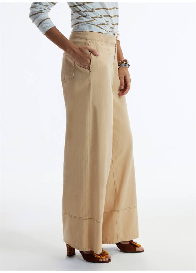 Yargıcı High Waist Flare Beige Women's Pants 24YKPN3100X - 10