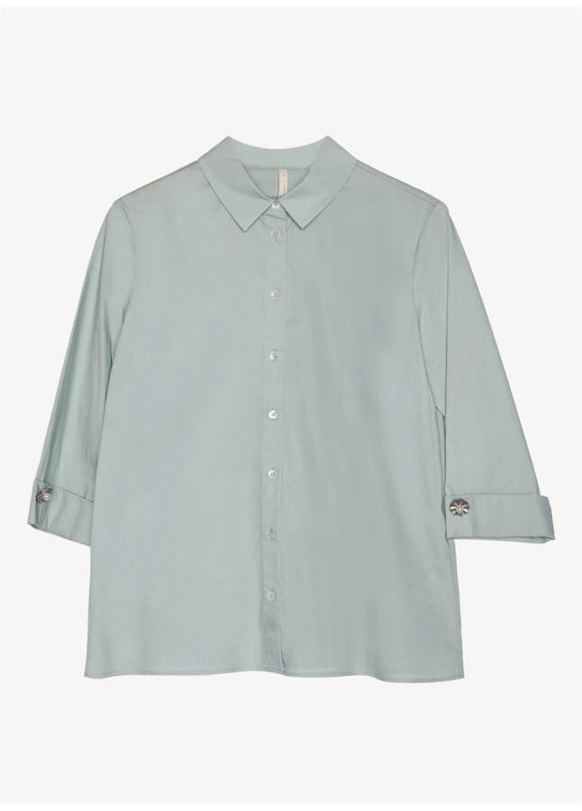 Yargıcı Women's Normal Plain Collar Water Green Shirt 23KKGM6003X - 3