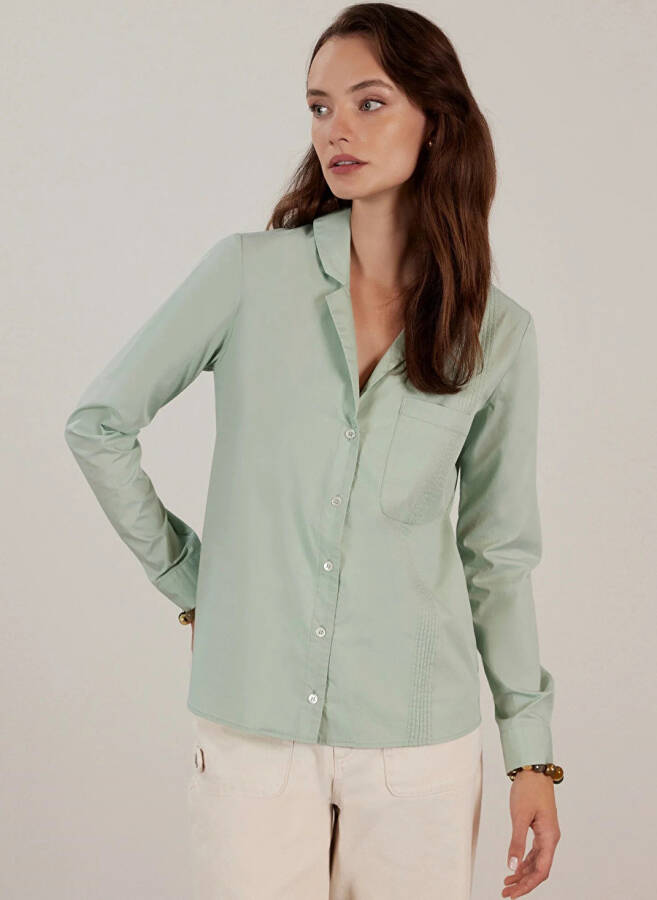 Yargıcı Women's Normal Plain Collar Water Green Shirt 23KKGM6006X - 1