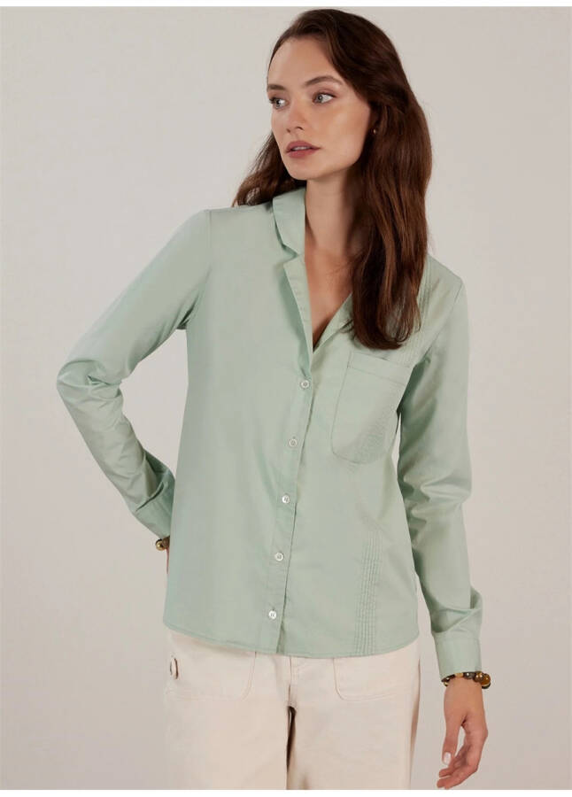 Yargıcı Women's Normal Plain Collar Water Green Shirt 23KKGM6006X - 3