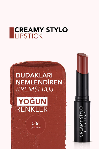 Yarim Yorqin Stick Labzal - Creamy Stylo Lipstick - 006 Kashtan - 8682536013666 - 20