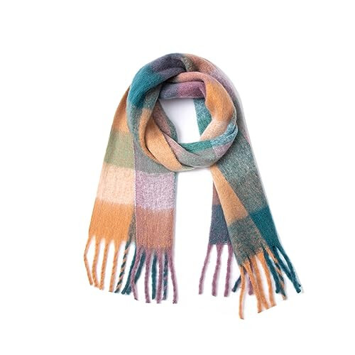 Yatemiole Women's Cashmere Big Coloured Checked Scarf Winter Warm Wrap Scarf - 1